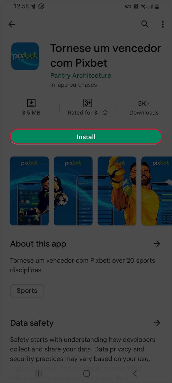 Pressione instalar e descarregar a aplicação PixBet para o seu telemóvel