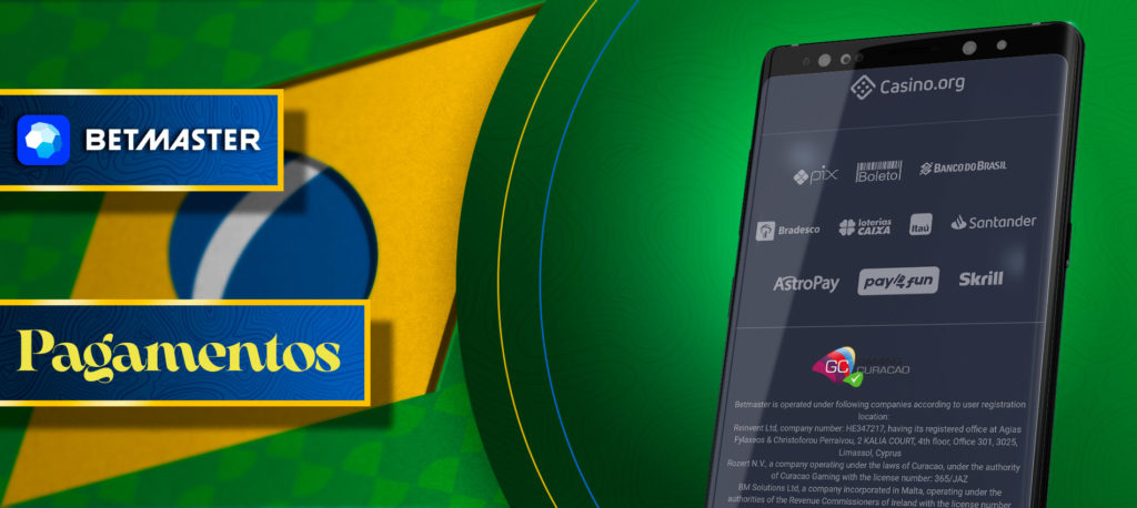 Todos os métodos de pagamento na aplicação móvel Betmaster no Brasil