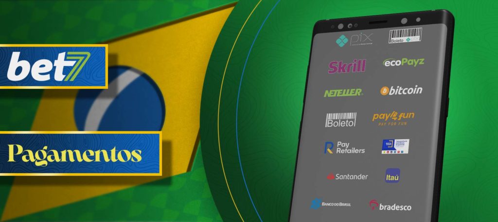 Todos os métodos de pagamento na aplicação móvel Bet7 no Brasil