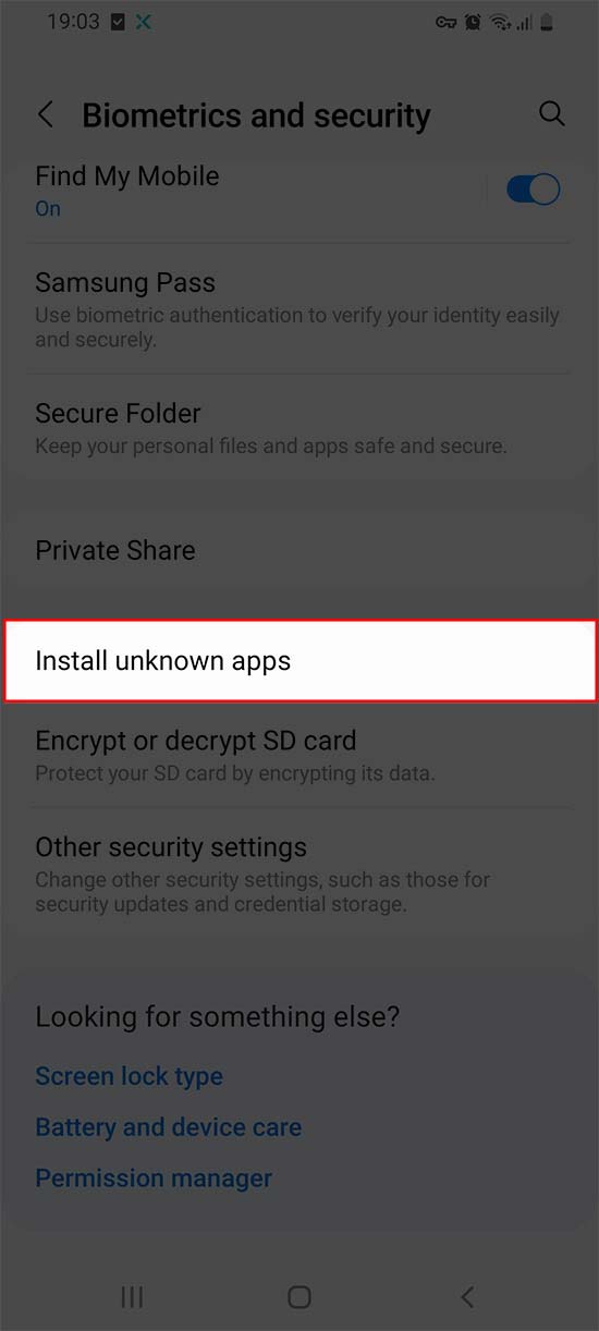 Permitir que aplicativos desconhecidos sejam instalados nas configurações de seu telefone, passo 5