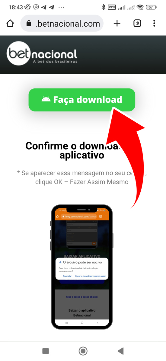 Passo 2 instalar a aplicação Betnacional