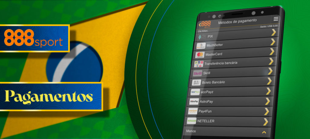 Uma forma rápida e fácil de fazer um depósito da aplicação móvel 888Sport Brazil para andróide.