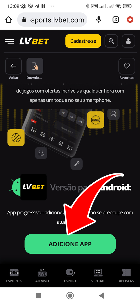 Passo 4 para baixar o aplicativo LVBet Brasil