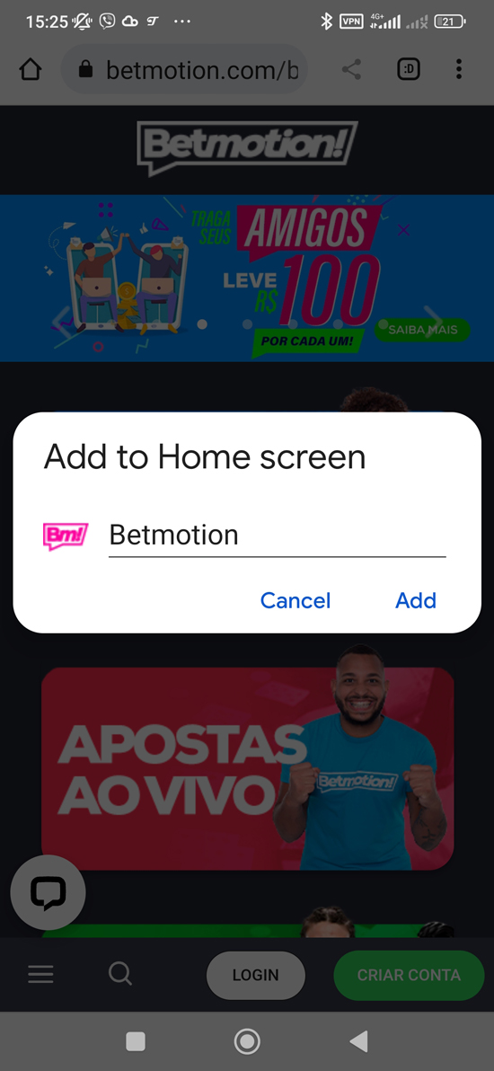 Passo 4 para baixar o aplicativo Betmotion Brasil