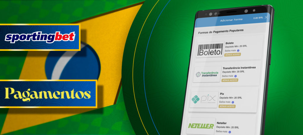 Todos os métodos de pagamento na aplicação móvel Sportingbet no Brasil