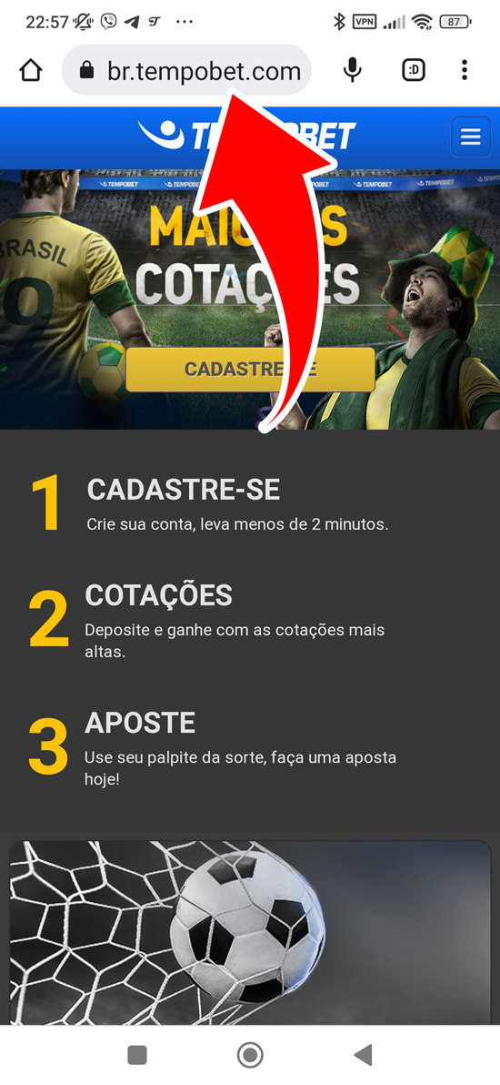 Passo 1 para baixar o aplicativo Tempobet Brasil