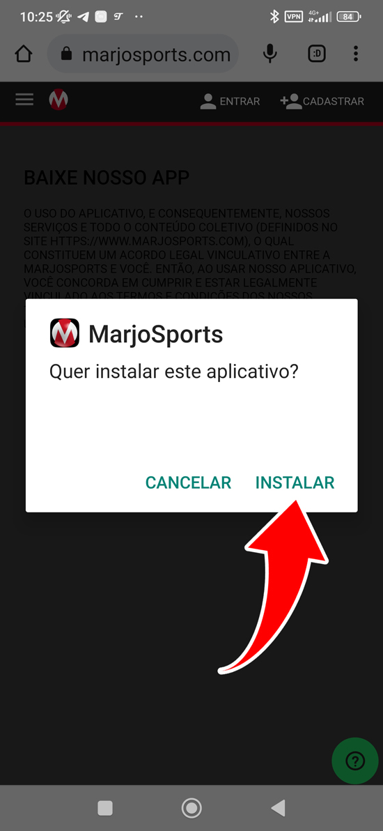 Passo 2 para baixar o aplicativo Marjosports Brasil