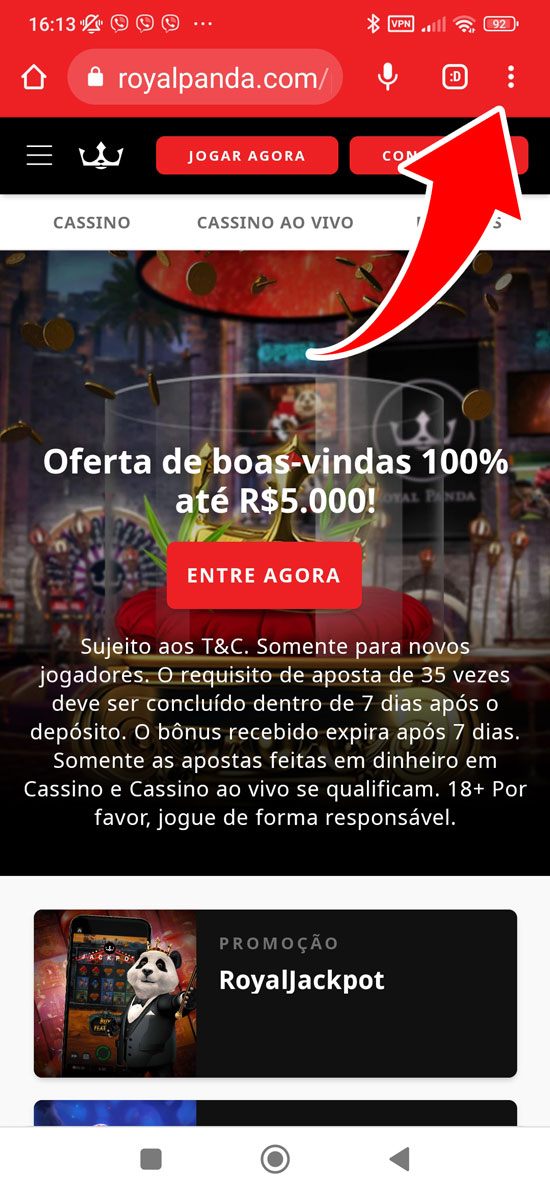 Passo 2 para baixar o aplicativo Royal Panda Brasil