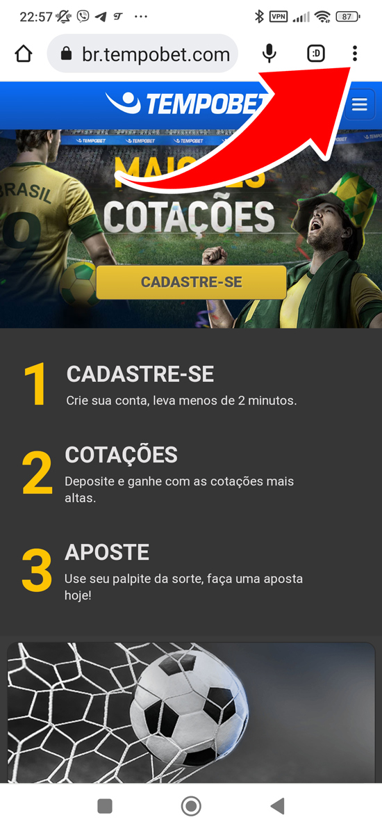 Passo 2 para baixar o aplicativo Tempobet Brasil