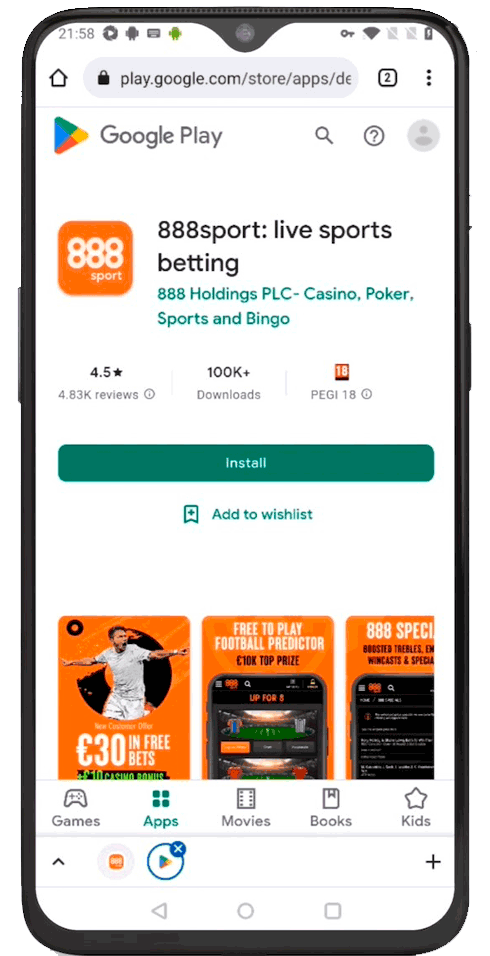 Passo 3 para baixar o aplicativo 888Sport Brasil