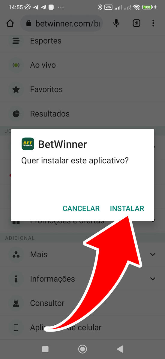 Passo 2 para baixar o aplicativo Betwinner Brasil