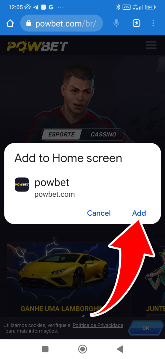 Passo 3 para baixar o aplicativo Powbet Brasil