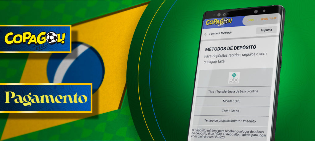 Todos os métodos de pagamento na aplicação móvel Copagolbet no Brasil