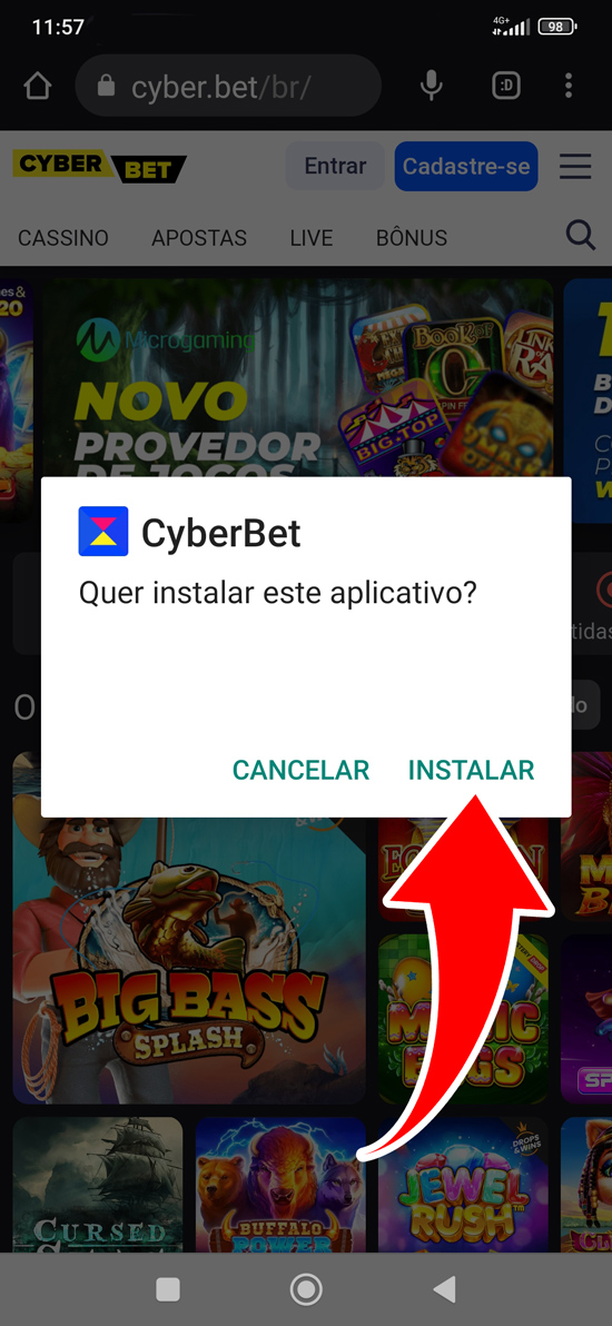 Passo 3 para baixar o aplicativo Cyber bet Brasil
