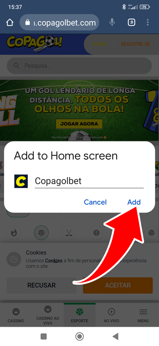 Passo 4 para baixar o aplicativo Copagolbet Brasil