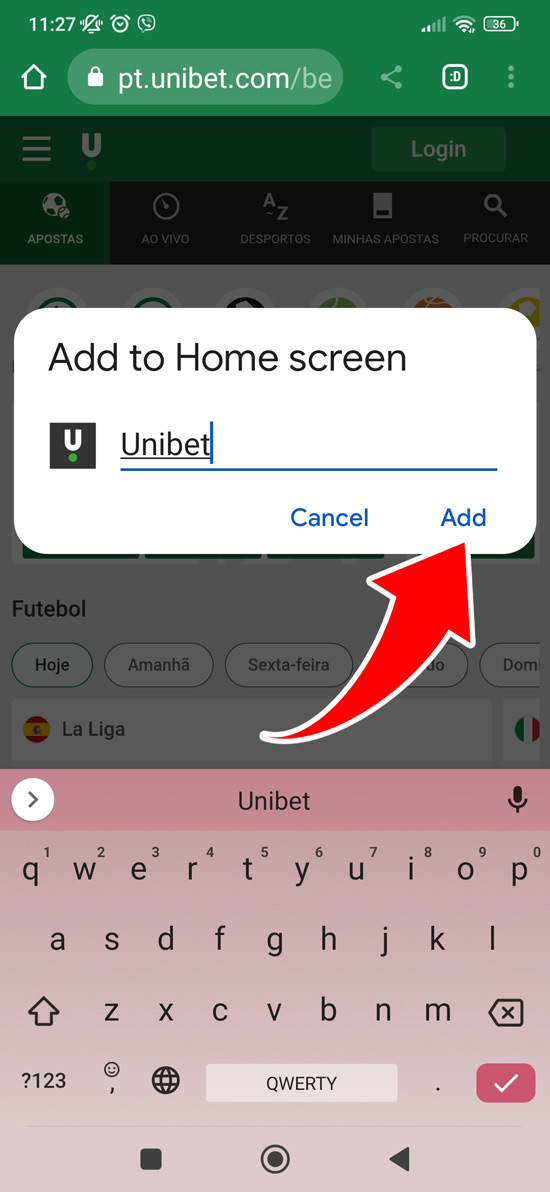 Passo 3 instalar a Unibet para Android