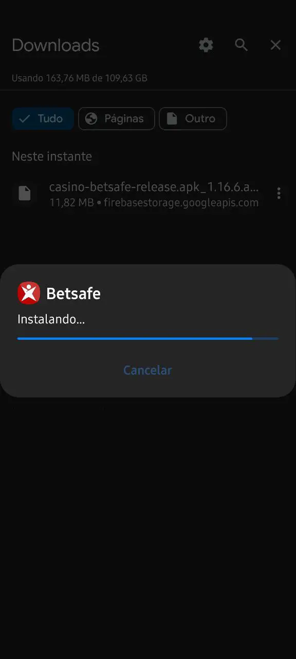 Passo 4 instalar a Betsafe para Android
