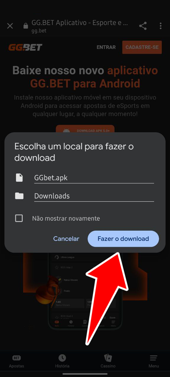 Como instalar o aplicativo móvel GGbet no Brasil no Android passo 3