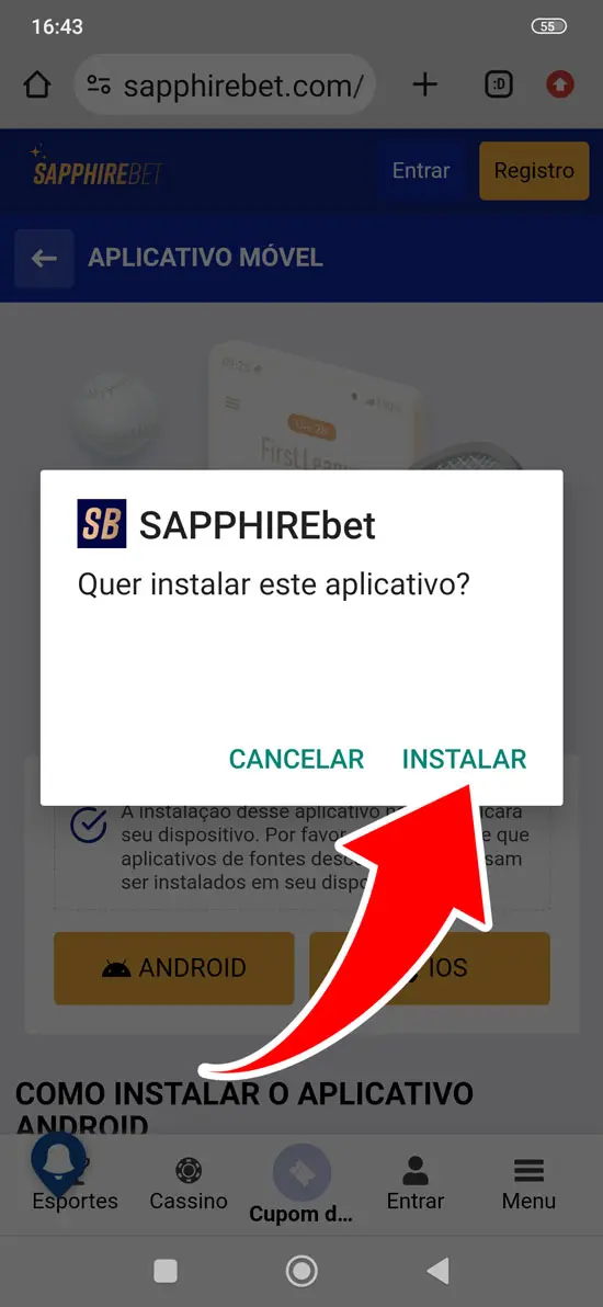 Passo 5 instalar a Sapphirebet para Android