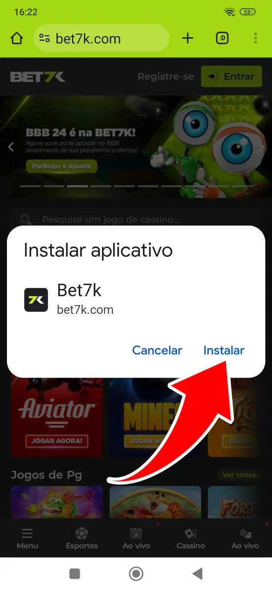 Passo 5 instalar a Bet7k para Android