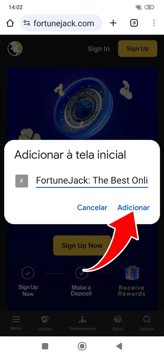 Passo 4 instalar a FortuneJack para Android