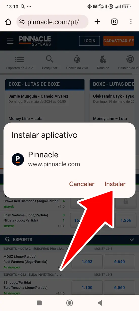 Passo 3 instalar a Pinnacle app para Android