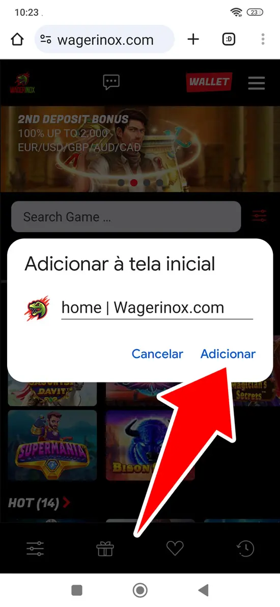 Passo 4 instalar a Wagerinox para Android